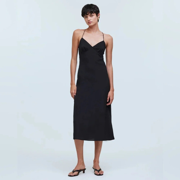 Madewell Dresses & Skirts - Madewell The Layton Midi Slip Dress Black Women's 10 V-neck Wedding Guest Dainty